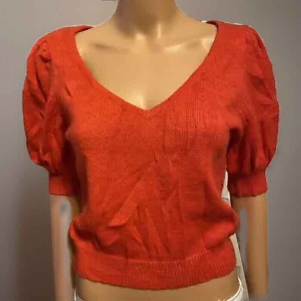 L’Academie Revolve Rita V Neck Top Blouse Knit Sweater Puff Sleeve Wool Alpaca M